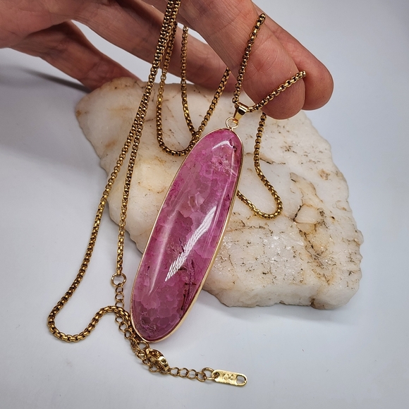 Johnny Was Nugget Agate Large Chunky Stone 14K Gold Plated Chain - Picture 7 of 17